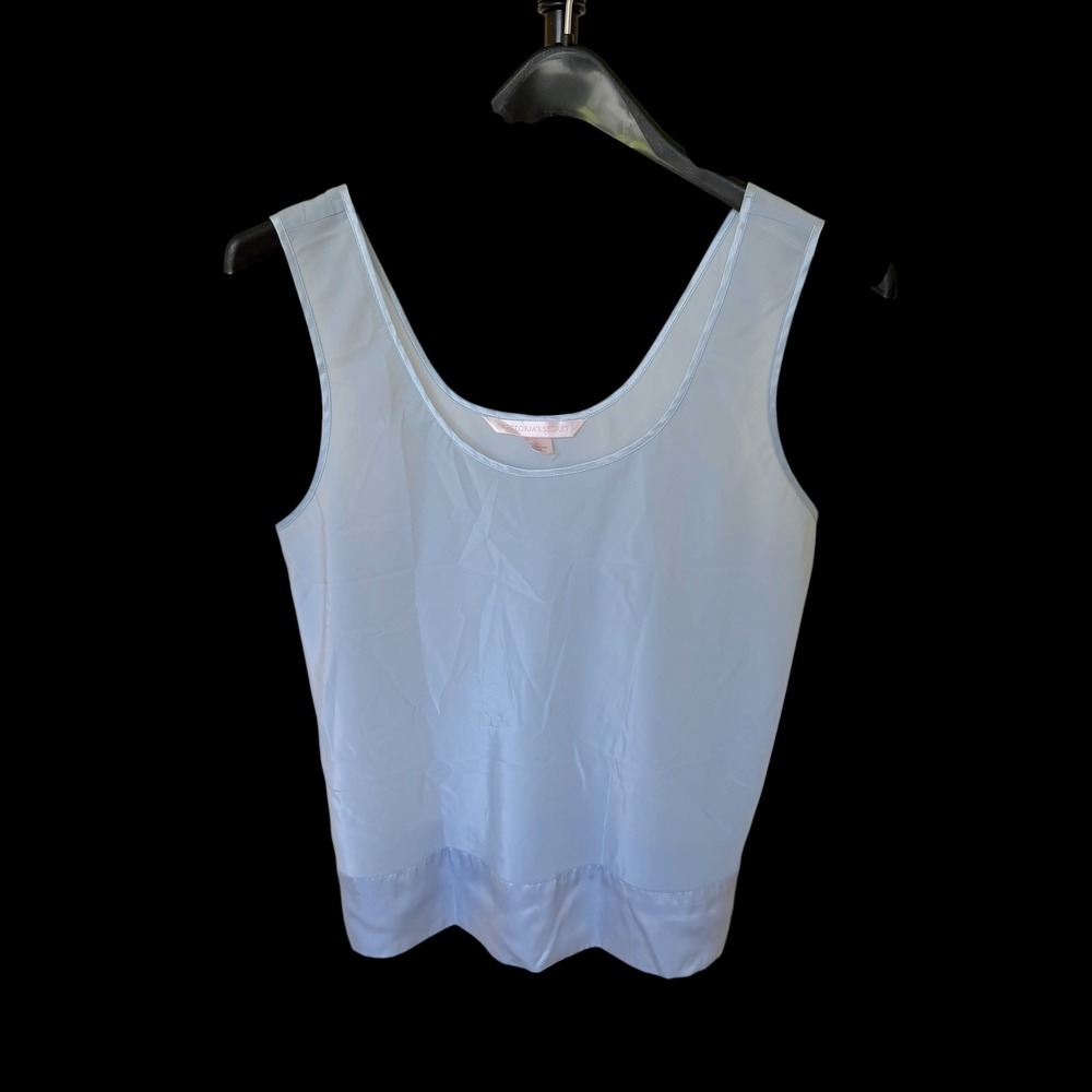 Victorias Secret Light Blue Satin Trim Tank Top Scoop Neck Womens M